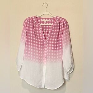 Elegant Pink and White Checkered Blouse